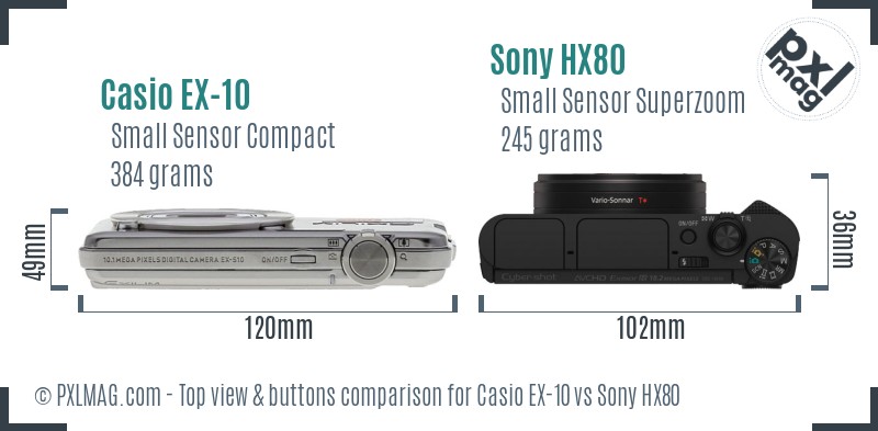 Casio EX-10 vs Sony HX80 top view buttons comparison