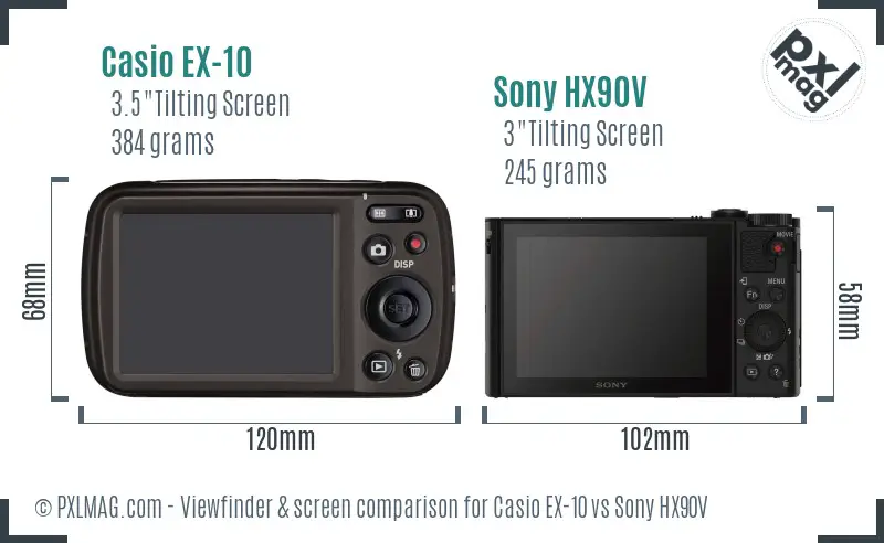 Casio EX-10 vs Sony HX90V Screen and Viewfinder comparison