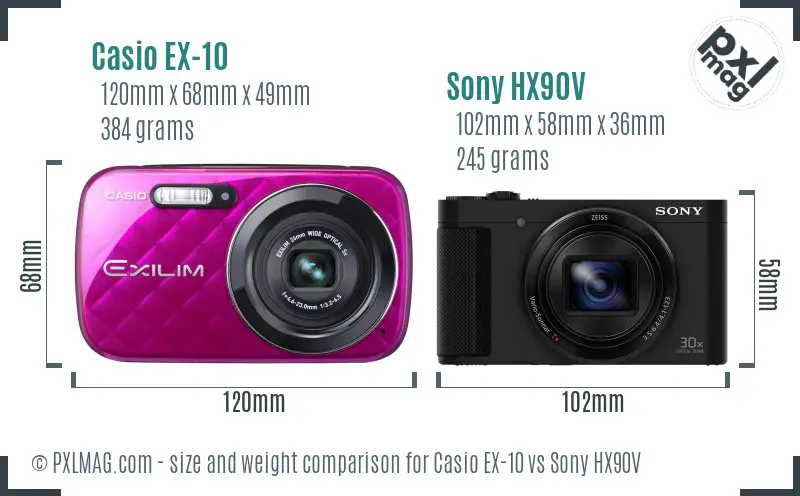 Casio EX-10 vs Sony HX90V size comparison