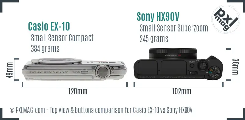 Casio EX-10 vs Sony HX90V top view buttons comparison