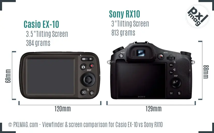 Casio EX-10 vs Sony RX10 Screen and Viewfinder comparison