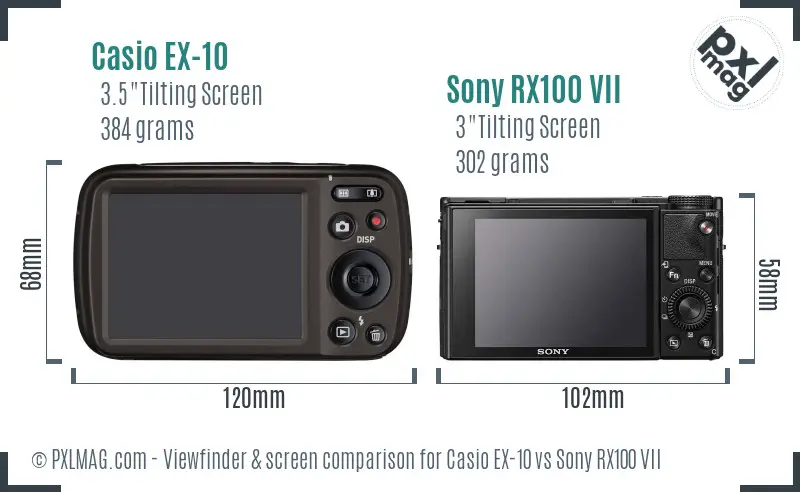 Casio EX-10 vs Sony RX100 VII Screen and Viewfinder comparison