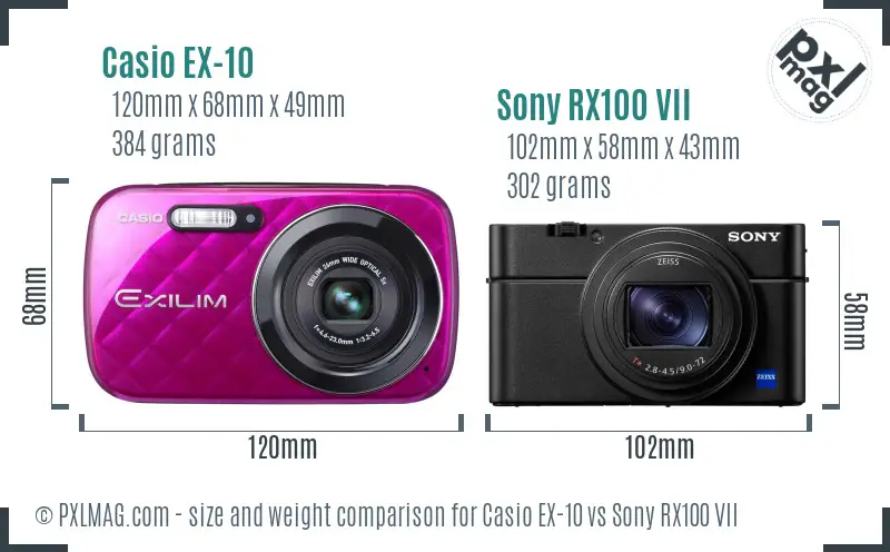 Casio EX-10 vs Sony RX100 VII size comparison