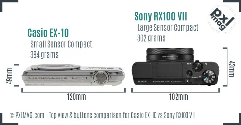 Casio EX-10 vs Sony RX100 VII top view buttons comparison