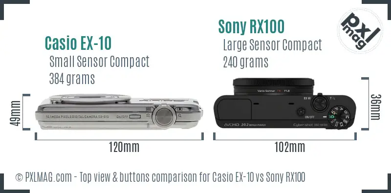 Casio EX-10 vs Sony RX100 top view buttons comparison