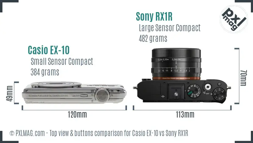 Casio EX-10 vs Sony RX1R top view buttons comparison