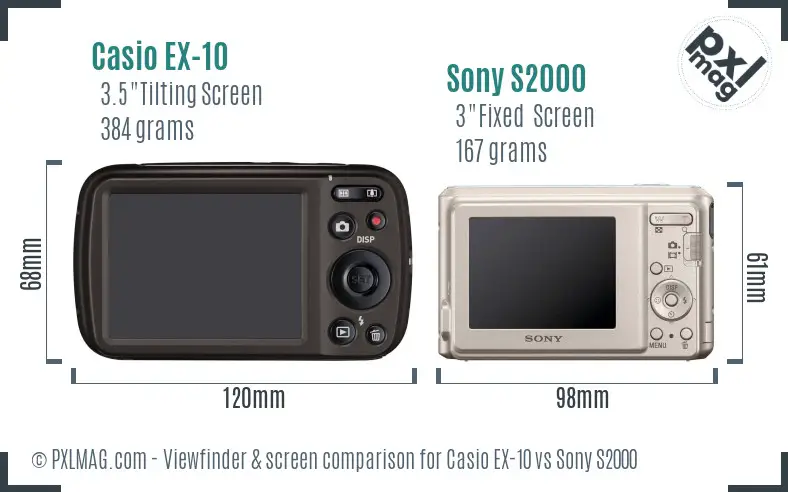 Casio EX-10 vs Sony S2000 Screen and Viewfinder comparison