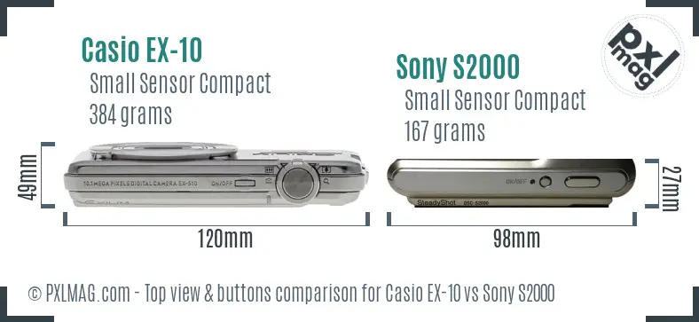 Casio EX-10 vs Sony S2000 top view buttons comparison