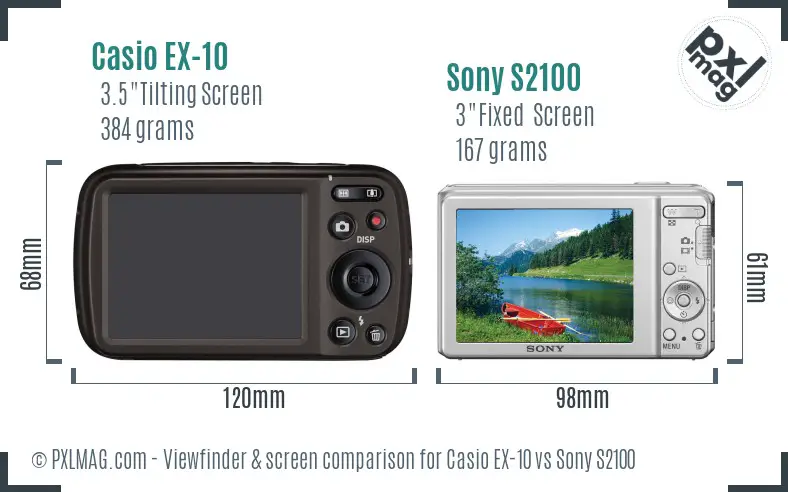 Casio EX-10 vs Sony S2100 Screen and Viewfinder comparison