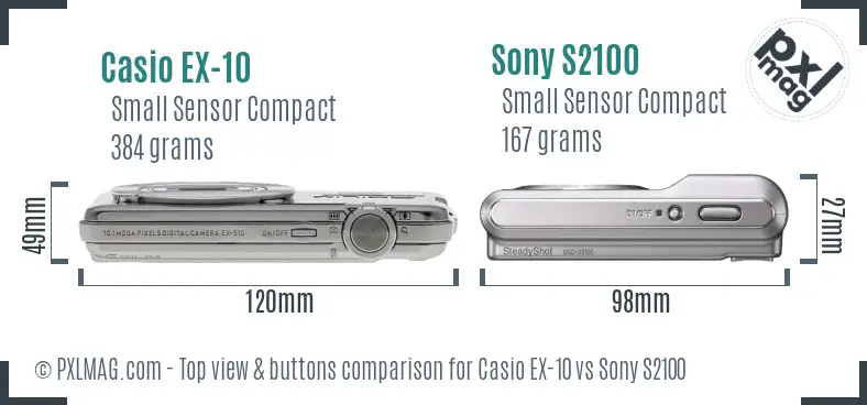Casio EX-10 vs Sony S2100 top view buttons comparison