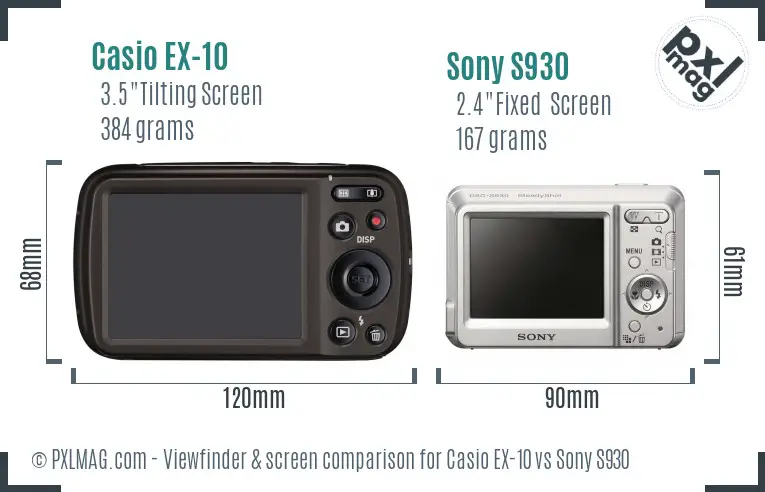 Casio EX-10 vs Sony S930 Screen and Viewfinder comparison