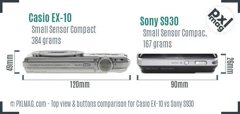Casio EX-10 vs Sony S930 top view buttons comparison