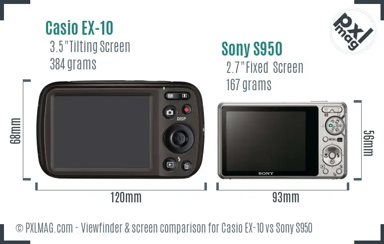 Casio EX-10 vs Sony S950 Screen and Viewfinder comparison