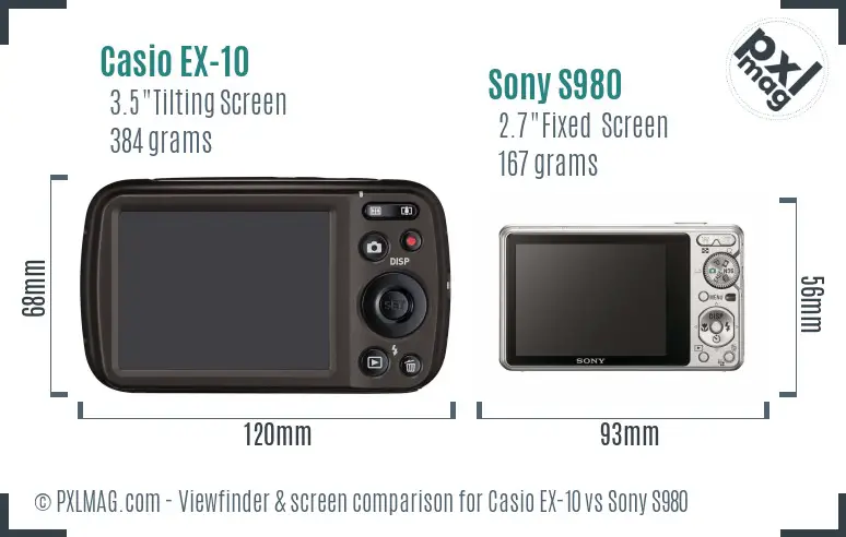 Casio EX-10 vs Sony S980 Screen and Viewfinder comparison