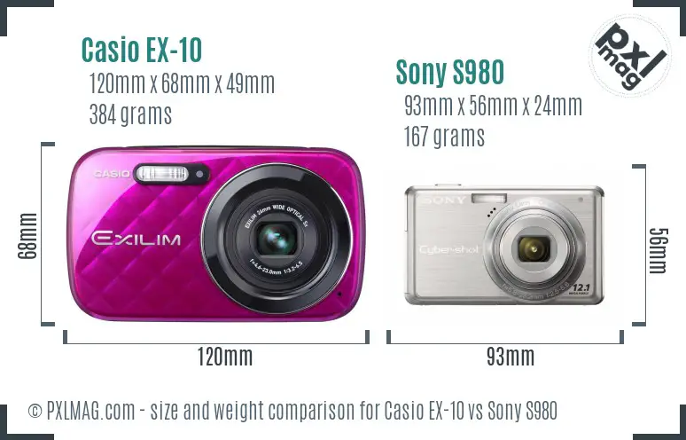 Casio EX-10 vs Sony S980 size comparison