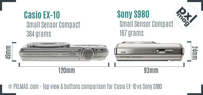 Casio EX-10 vs Sony S980 top view buttons comparison