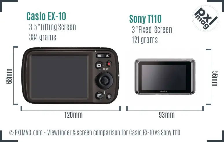 Casio EX-10 vs Sony T110 Screen and Viewfinder comparison