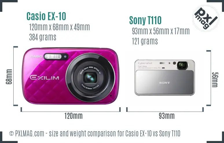 Casio EX-10 vs Sony T110 size comparison