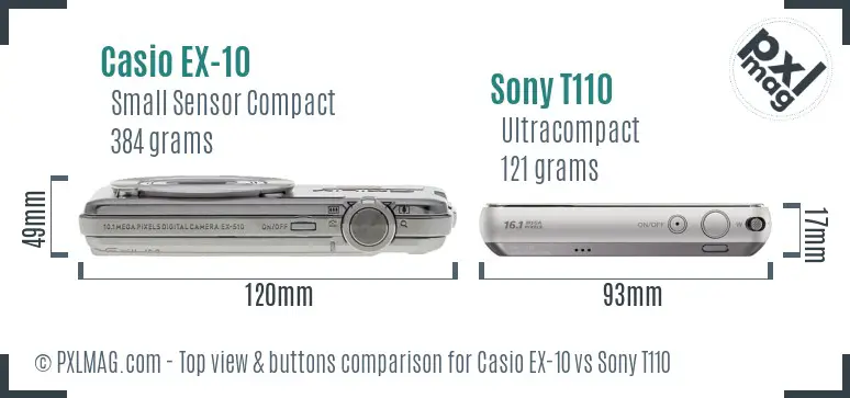 Casio EX-10 vs Sony T110 top view buttons comparison