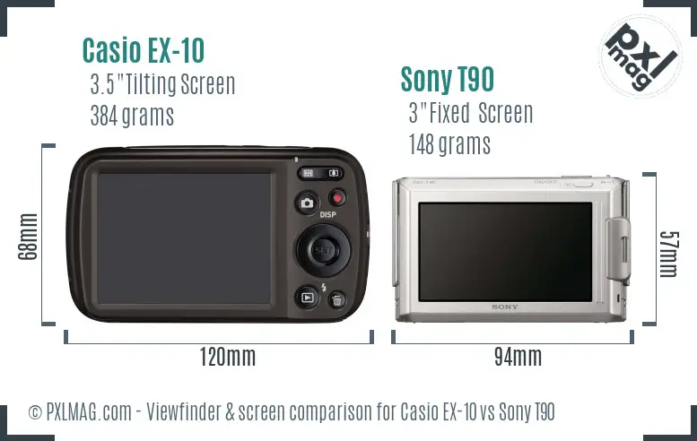 Casio EX-10 vs Sony T90 Screen and Viewfinder comparison