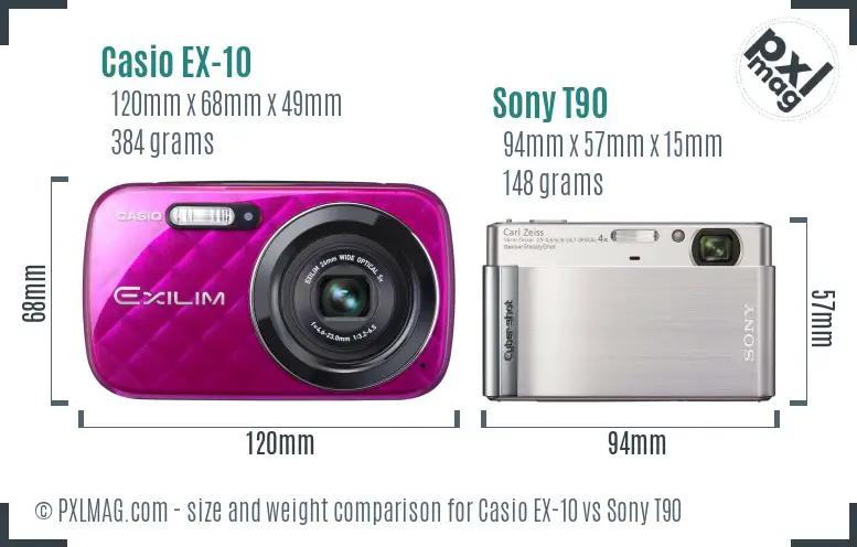 Casio EX-10 vs Sony T90 size comparison