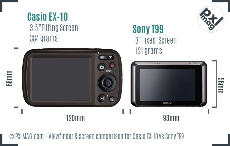 Casio EX-10 vs Sony T99 Screen and Viewfinder comparison