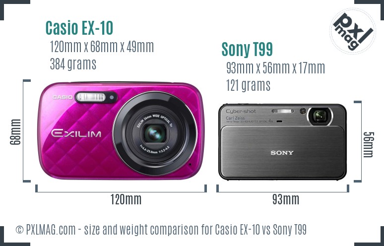 Casio EX-10 vs Sony T99 size comparison