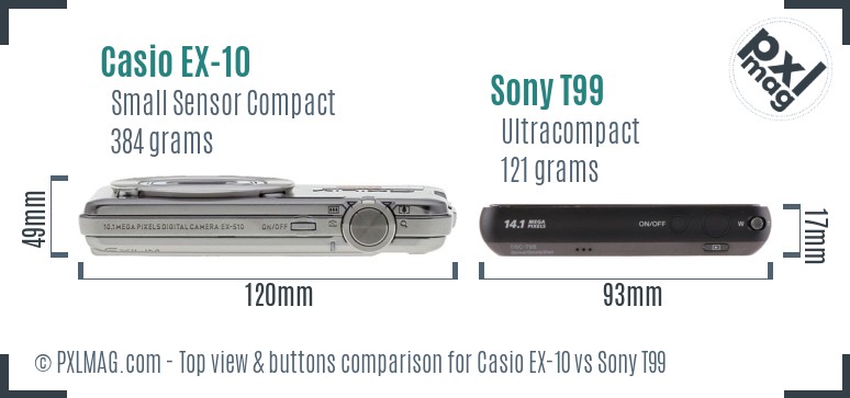 Casio EX-10 vs Sony T99 top view buttons comparison