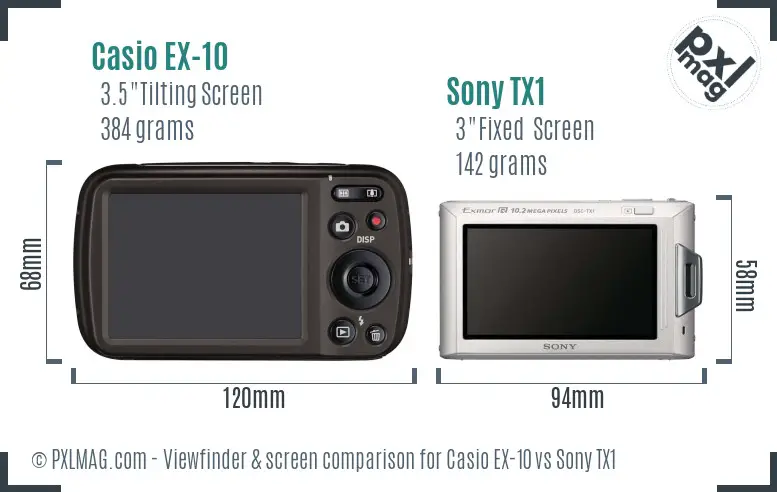 Casio EX-10 vs Sony TX1 Screen and Viewfinder comparison