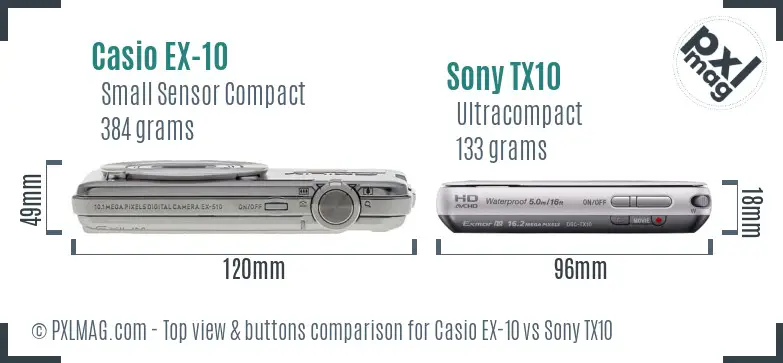 Casio EX-10 vs Sony TX10 top view buttons comparison