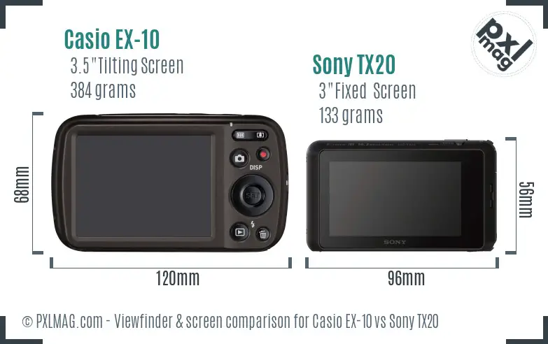 Casio EX-10 vs Sony TX20 Screen and Viewfinder comparison Casio EX-10 vs Sony TX20 Screen and Viewfinder comparison