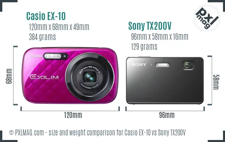 Casio EX-10 vs Sony TX200V size comparison