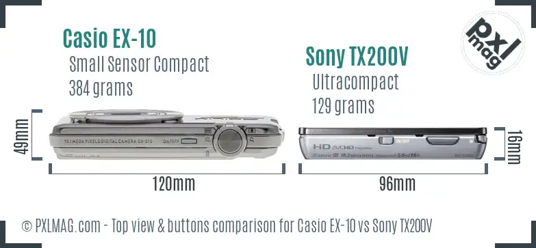 Casio EX-10 vs Sony TX200V top view buttons comparison