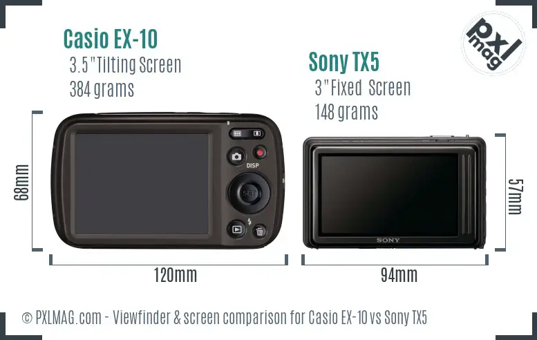 Casio EX-10 vs Sony TX5 Screen and Viewfinder comparison