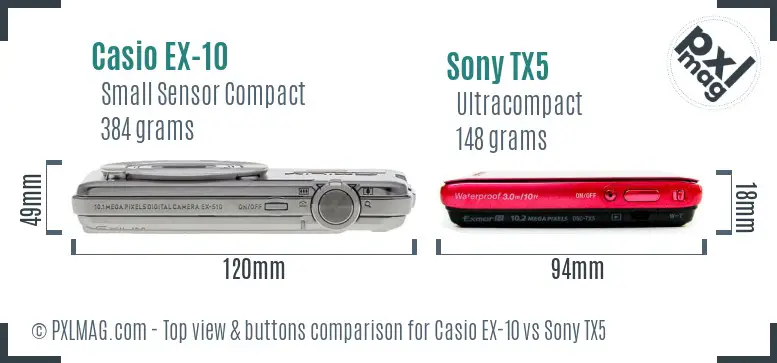 Casio EX-10 vs Sony TX5 top view buttons comparison