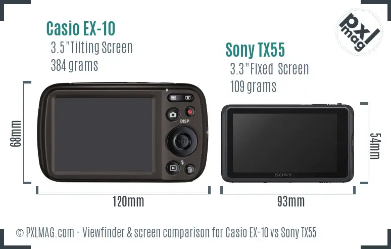 Casio EX-10 vs Sony TX55 Screen and Viewfinder comparison