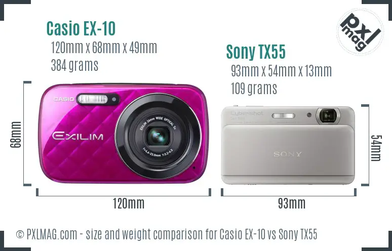 Casio EX-10 vs Sony TX55 size comparison