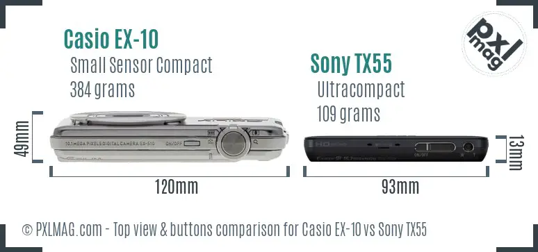 Casio EX-10 vs Sony TX55 top view buttons comparison