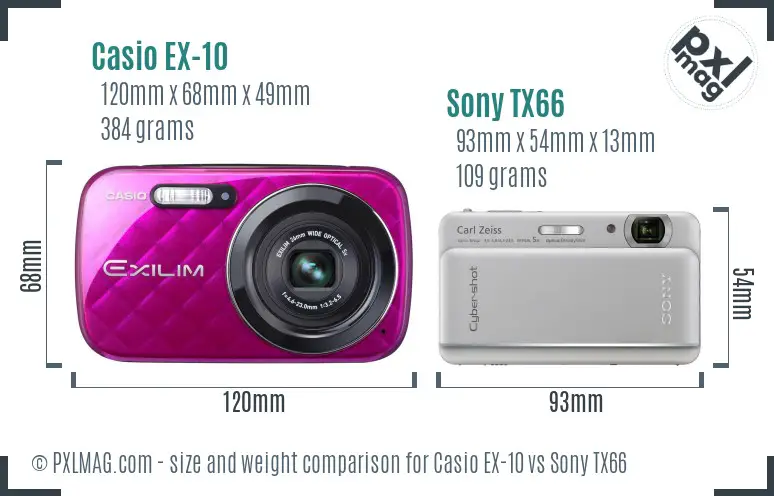 Casio EX-10 vs Sony TX66 size comparison