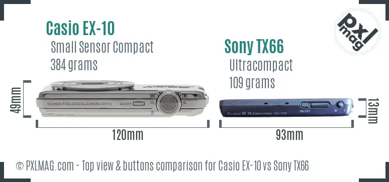 Casio EX-10 vs Sony TX66 top view buttons comparison