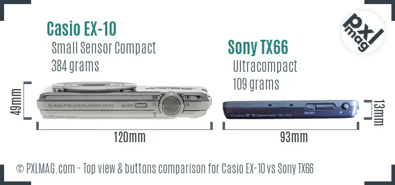 Casio EX-10 vs Sony TX66 top view buttons comparison Casio EX-10 vs Sony TX66 top view buttons comparison
