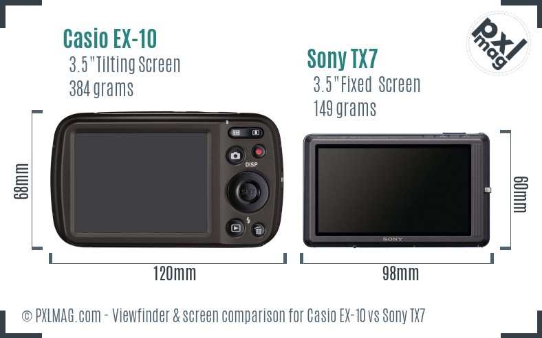 Casio EX-10 vs Sony TX7 Screen and Viewfinder comparison