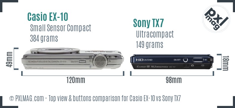 Casio EX-10 vs Sony TX7 top view buttons comparison