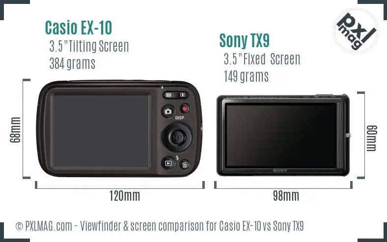 Casio EX-10 vs Sony TX9 Screen and Viewfinder comparison