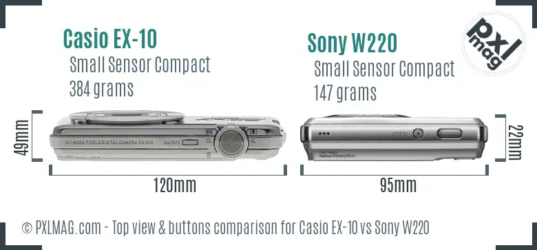 Casio EX-10 vs Sony W220 top view buttons comparison