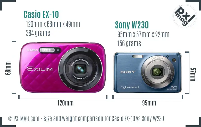 Casio EX-10 vs Sony W230 size comparison