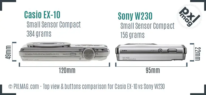 Casio EX-10 vs Sony W230 top view buttons comparison