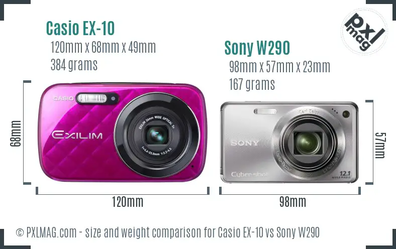 Casio EX-10 vs Sony W290 size comparison