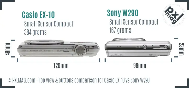 Casio EX-10 vs Sony W290 top view buttons comparison