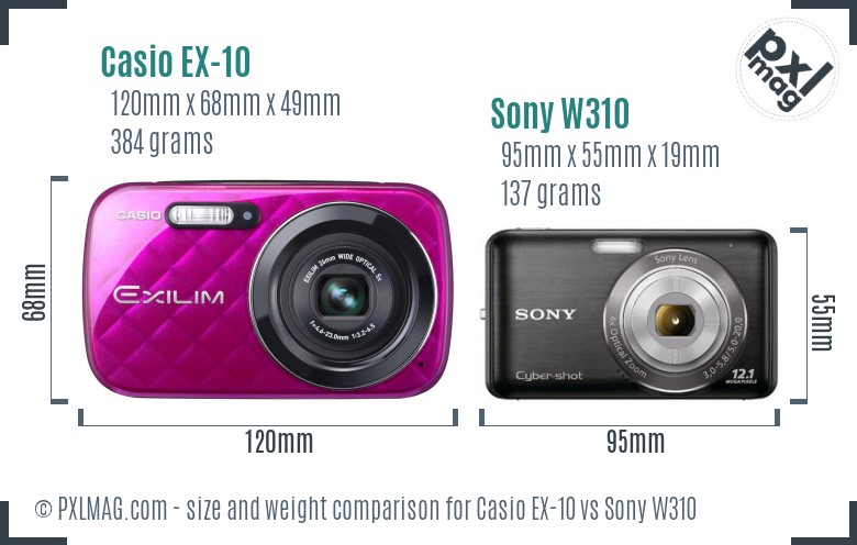 Casio EX-10 vs Sony W310 size comparison